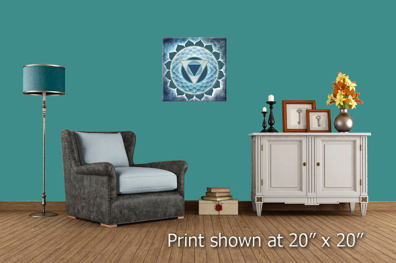 Color in Space Throat Chakra Stretched Canvas Print in Benjamin Moore Paint Colors in living room