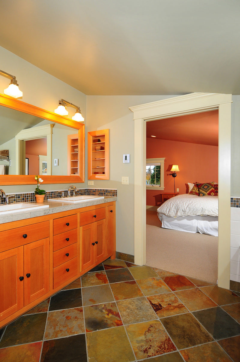 Color in Space Bungalow Dwelling Color Palette in Benjamin Moore Paint Colors in Craftsman Bathroom