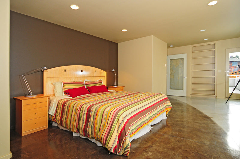 Color in Space Cabin Dwelling Palette in bedroom.